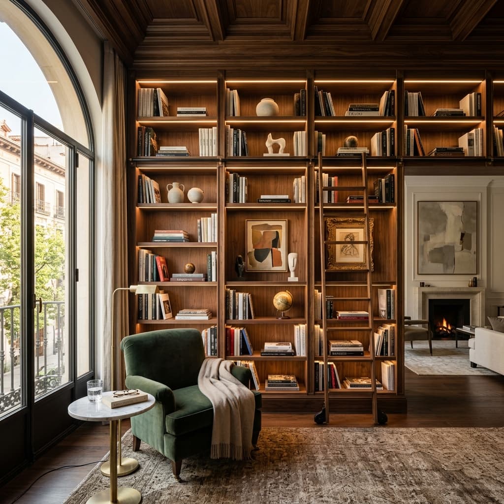 Residencial La Moraleja - Librería de Nogal con LED Integrado