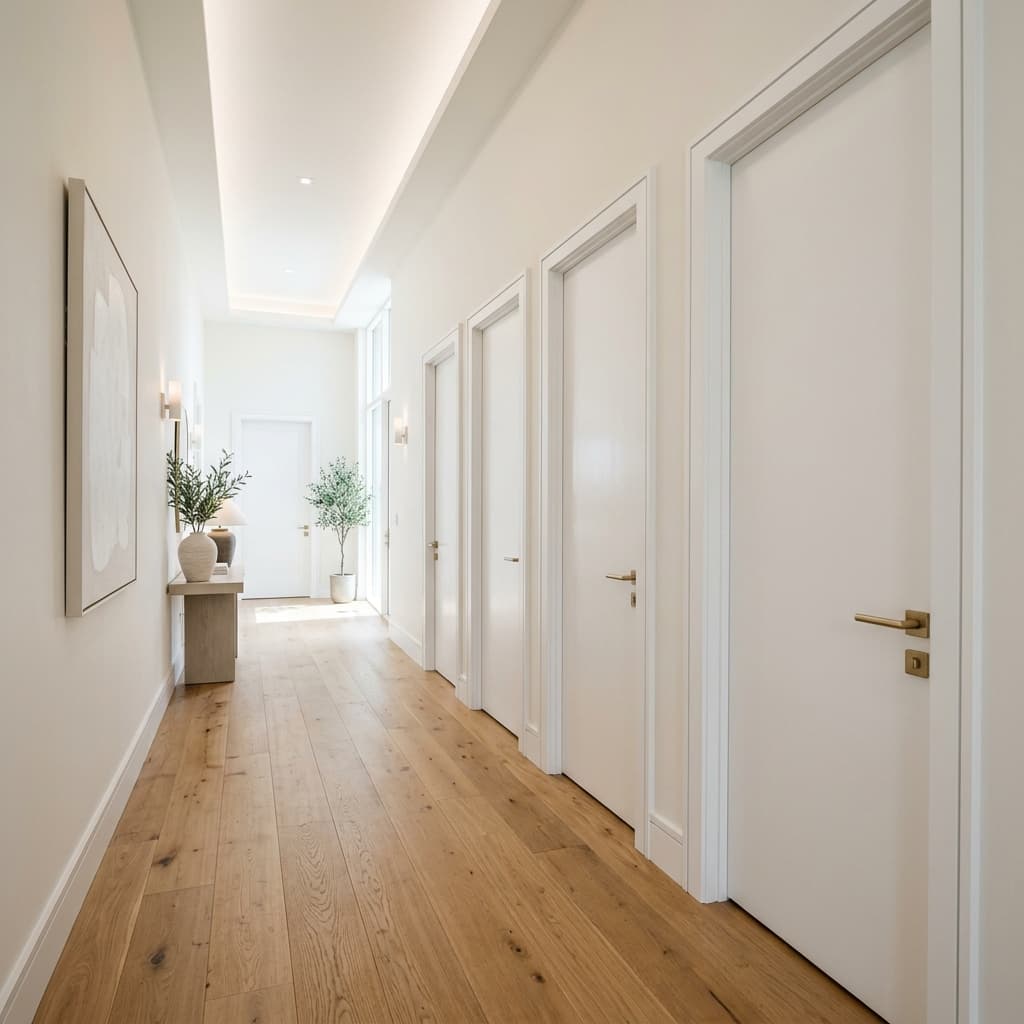 Ático Chamberí - Combinación de Puertas Lacadas Blancas y Suelo de Roble Claro