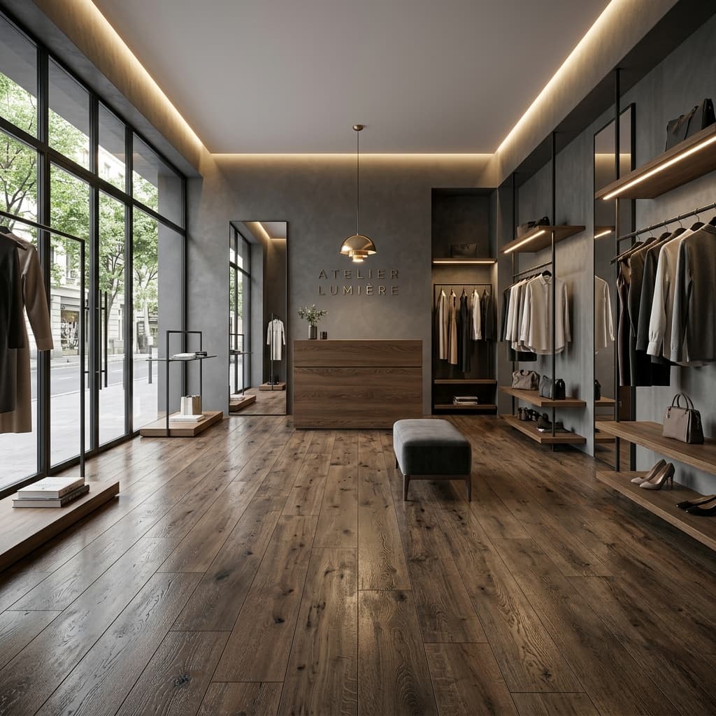 Showroom Comercial Madrid Centro - Suelo Laminado AC6 Diseño Industrial